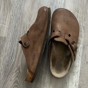 Birkenstock Brown Leather Clog Mule with Buckle